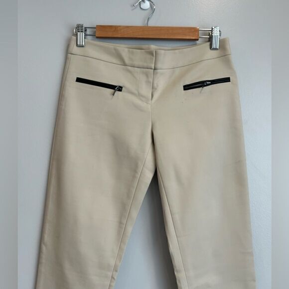CLUB MONACO Emily Khaki Leather-Trimmed Pockets Skinny-Leg Pants - Picture 3 of 9